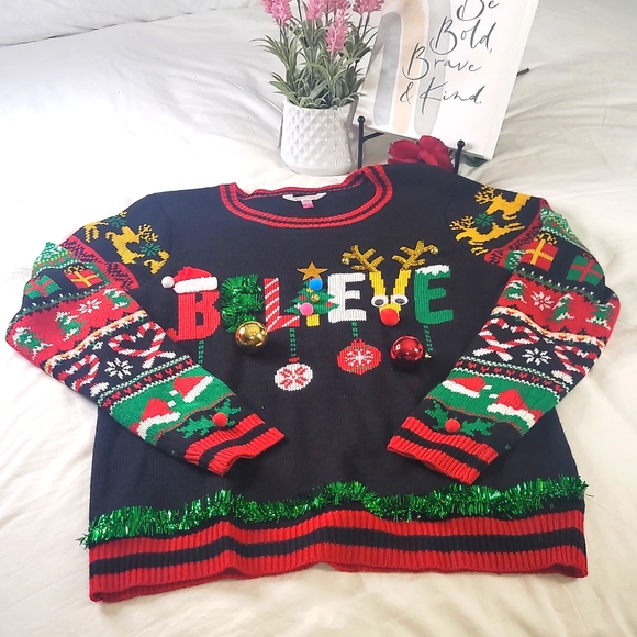 Christmas Sweater with Hanging Bells Holiday Party Festive Sweater - Picture 6 of 17